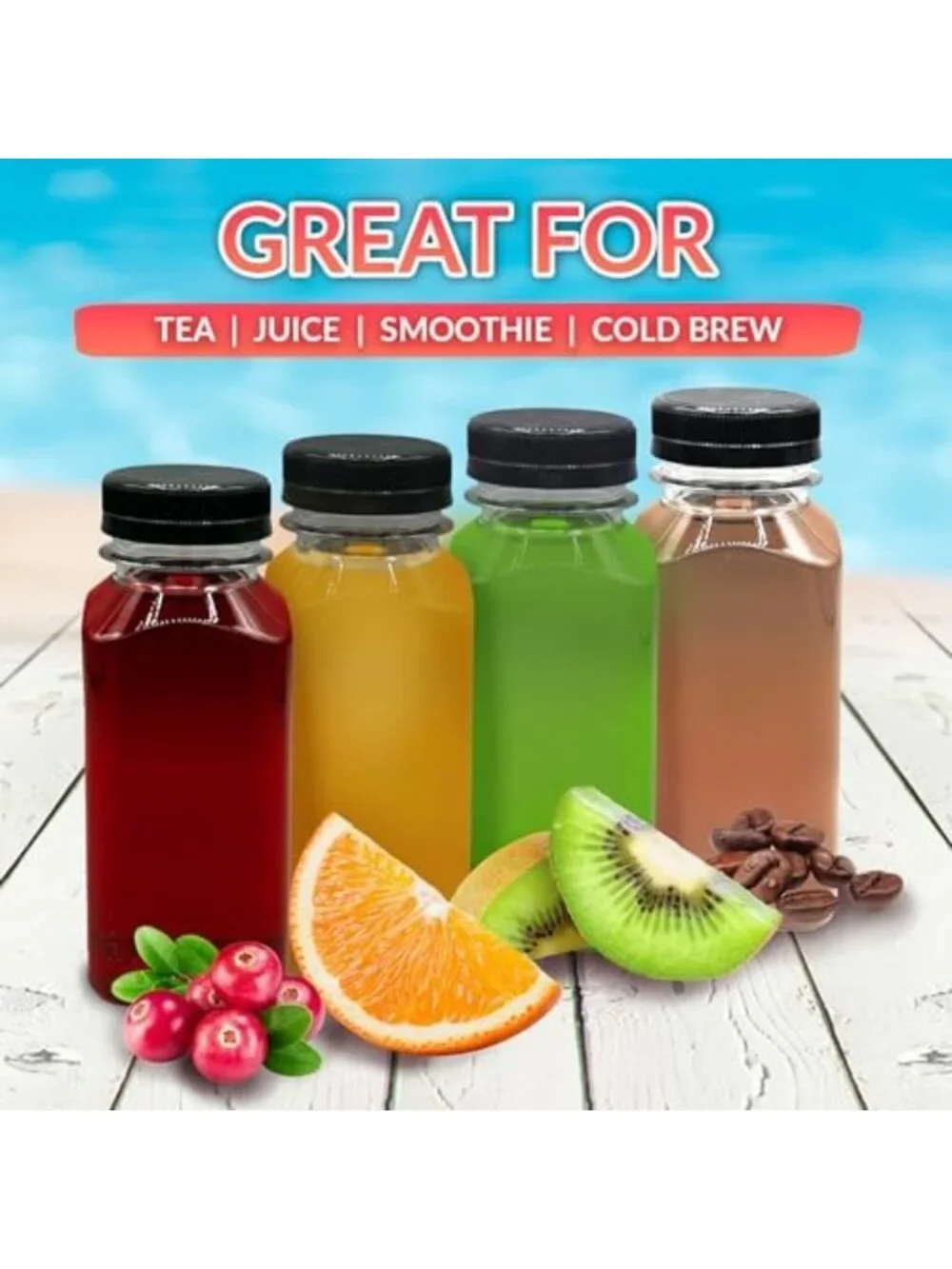 Bulk 48-Pack Square Plastic Juice Bottles - 8 oz Reusable Containers for Drinks